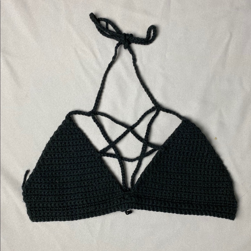 Crocheted black halter top